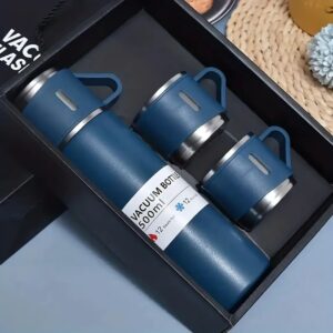 Premium Vacuum Flask Gift Set – 500ml Stainless Steel Thermos Bottle with 2 Cups (Hot & Cold 12 Hours)